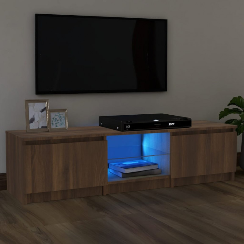 TV-Schrank mit LED-Leuchten Braun Eichen-Optik 140x40x35,5 cm