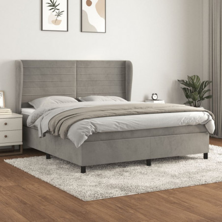 Boxspringbett mit Matratze Hellgrau 160x200 cm Samt Boxspringbett mit Matratze Hellgrau 160x200 cm Samt