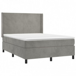 Boxspringbett mit Matratze Hellgrau 140x190 cm Samt