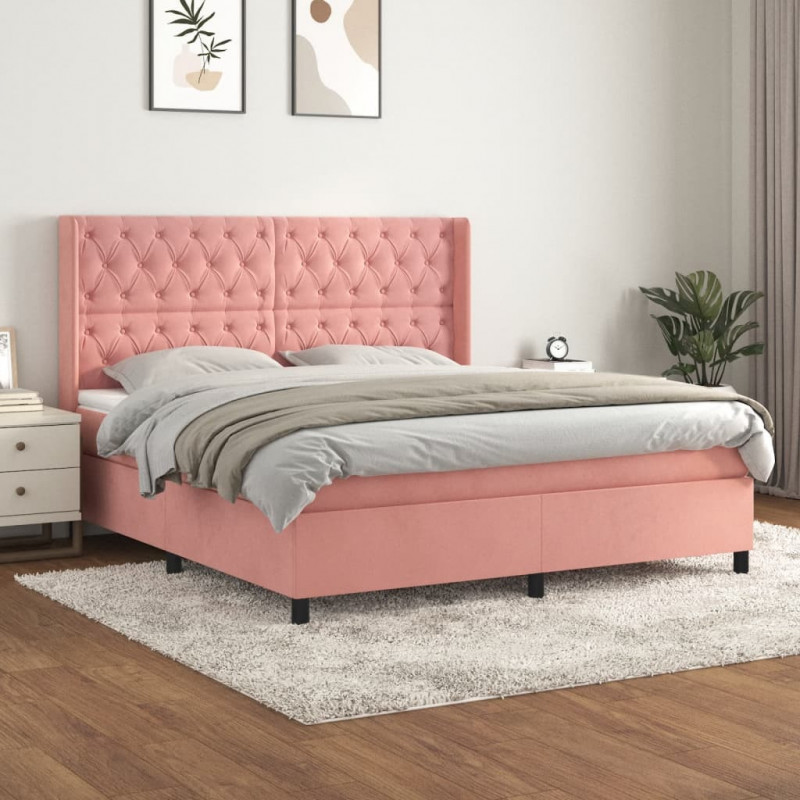 Boxspringbett mit Matratze Rosa 160x200 cm Samt