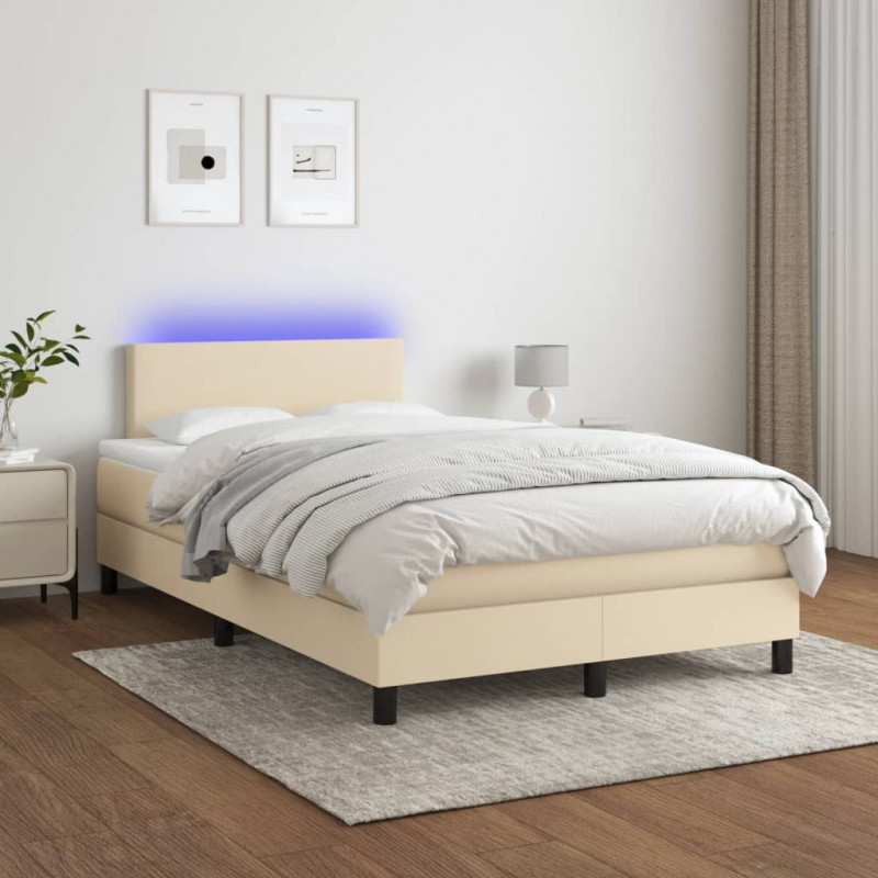 Boxspringbett mit Matratze & LED Creme 120x200 cm Stoff