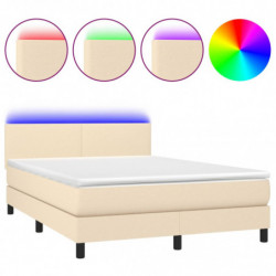 Boxspringbett mit Matratze & LED Creme 140x190 cm Stoff