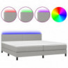 Boxspringbett mit Matratze & LED Hellgrau 200x200 cm Stoff