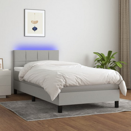 Boxspringbett mit Matratze & LED Hellgrau 90x200 cm Stoff