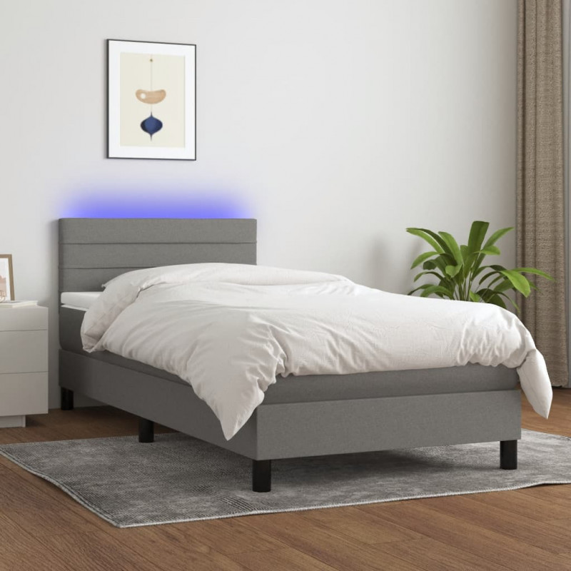 Boxspringbett mit Matratze & LED Dunkelgrau 80x200 cm Stoff