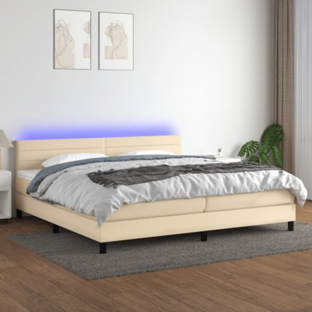 Boxspringbett mit Matratze & LED Creme 200x200 cm Stoff