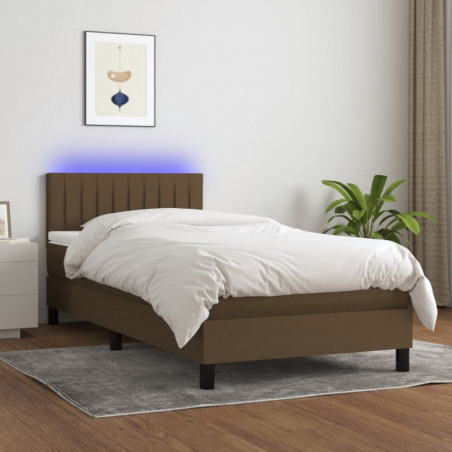 Boxspringbett mit Matratze & LED Dunkelbraun 100x200 cm Stoff