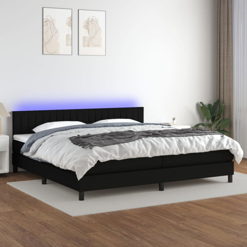 Boxspringbett mit Matratze & LED Schwarz 200x200 cm Stoff