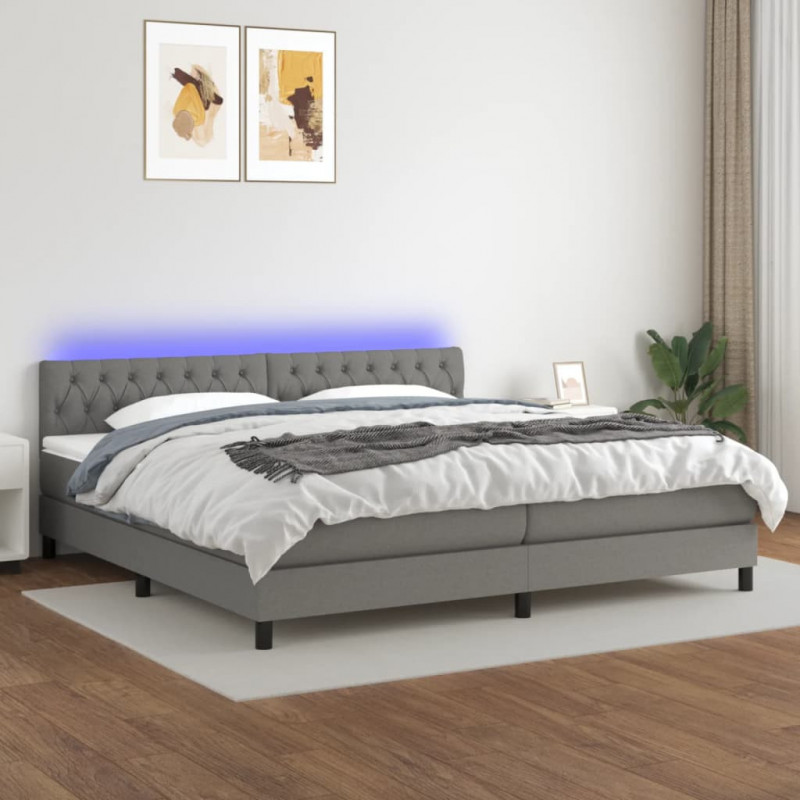 Boxspringbett mit Matratze & LED Dunkelgrau 200x200 cm Stoff