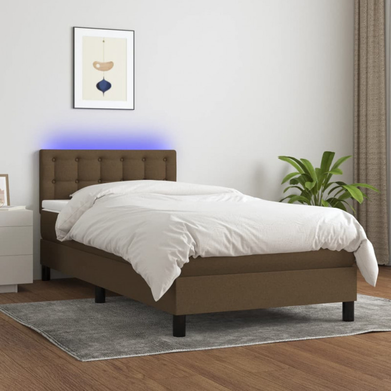 Boxspringbett mit Matratze & LED Dunkelbraun 80x200 cm Stoff