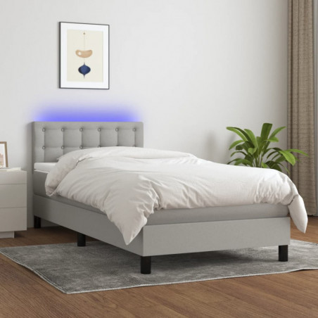 Boxspringbett mit Matratze & LED Hellgrau 100x200 cm Stoff