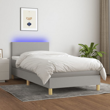 Boxspringbett mit Matratze & LED Hellgrau 100x200 cm Stoff