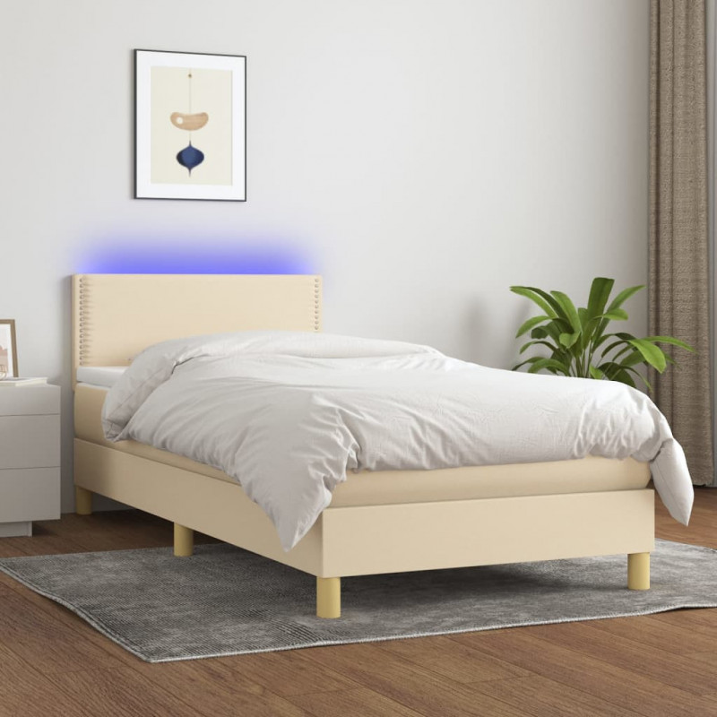 Boxspringbett mit Matratze & LED Creme 90x200 cm Stoff