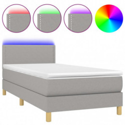 Boxspringbett mit Matratze & LED Hellgrau 100x200 cm Stoff