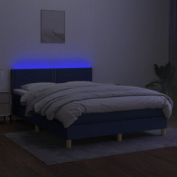 Boxspringbett mit Matratze & LED Blau 140x200 cm Stoff