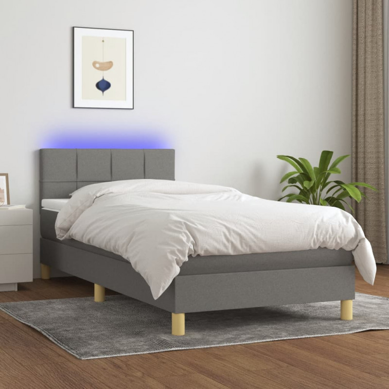 Boxspringbett mit Matratze & LED Dunkelgrau 90x190 cm Stoff