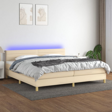 Boxspringbett mit Matratze & LED Creme 200x200 cm Stoff