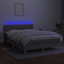 Boxspringbett mit Matratze & LED Hellgrau 140x200 cm Stoff