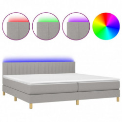 Boxspringbett mit Matratze & LED Hellgrau 200x200 cm Stoff