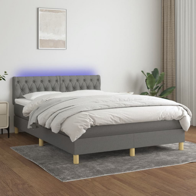 Boxspringbett mit Matratze & LED Dunkelgrau 140x200 cm Stoff