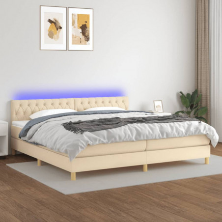 Boxspringbett mit Matratze & LED Creme 200x200 cm Stoff