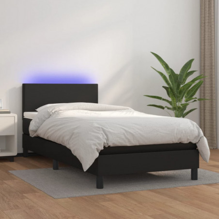 Boxspringbett mit Matratze & LED Schwarz 80x200 cm Kunstleder