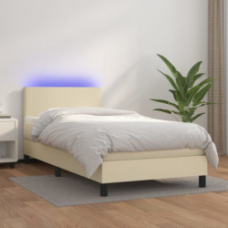 Boxspringbett mit Matratze & LED Creme 80x200 cm Kunstleder