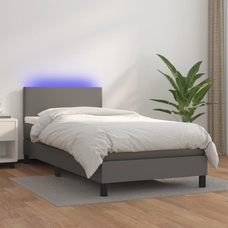 Boxspringbett mit Matratze & LED Grau 90x200 cm Kunstleder