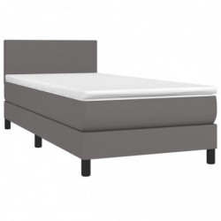 Boxspringbett mit Matratze & LED Grau 90x200 cm Kunstleder