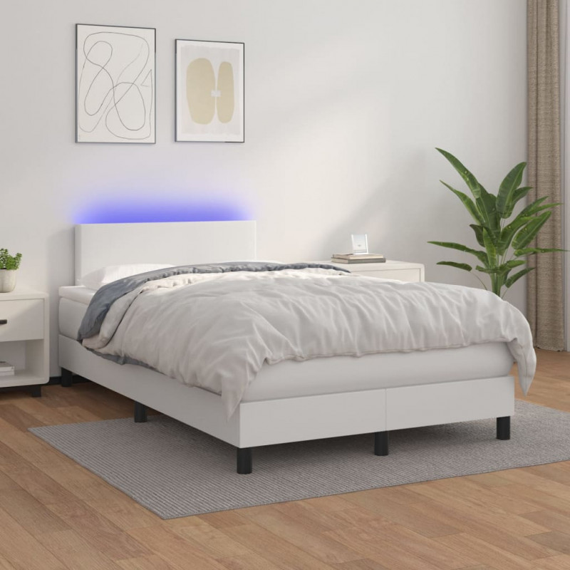 Boxspringbett mit Matratze & LED Weiß 120x200 cm Kunstleder