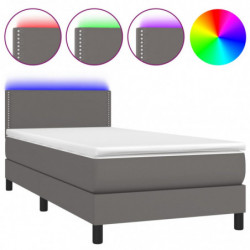 Boxspringbett mit Matratze & LED Grau 90x200 cm Kunstleder