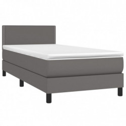 Boxspringbett mit Matratze & LED Grau 90x200 cm Kunstleder