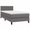 Boxspringbett mit Matratze & LED Grau 90x200 cm Kunstleder