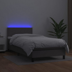 Boxspringbett mit Matratze & LED Grau 90x200 cm Kunstleder