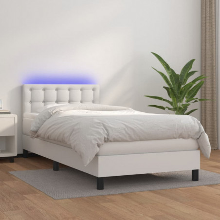 Boxspringbett mit Matratze & LED Weiß 90x200 cm Kunstleder