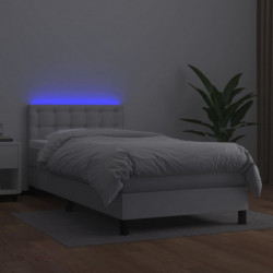 Boxspringbett mit Matratze & LED Weiß 90x200 cm Kunstleder