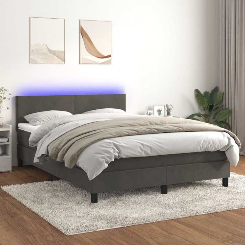 Boxspringbett mit Matratze & LED Dunkelgrau 140x190 cm Samt