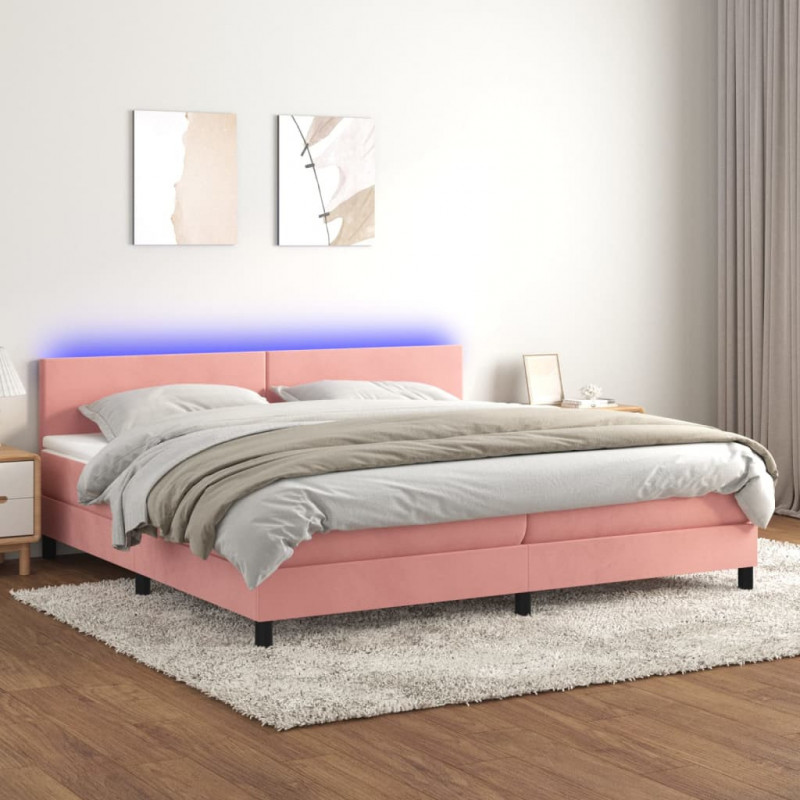 Boxspringbett mit Matratze & LED Rosa 200x200 cm Samt