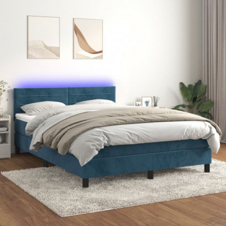 Boxspringbett mit Matratze & LED Dunkelblau 140x200 cm Samt