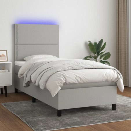 Boxspringbett mit Matratze & LED Hellgrau 100x200 cm Stoff