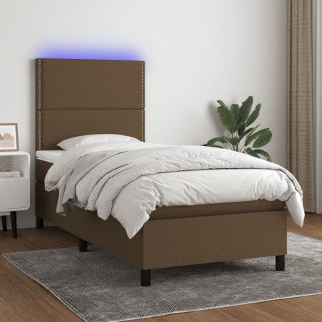 Boxspringbett mit Matratze & LED Dunkelbraun 100x200 cm Stoff