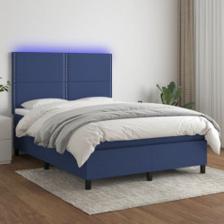 Boxspringbett mit Matratze & LED Blau 140x200 cm Stoff