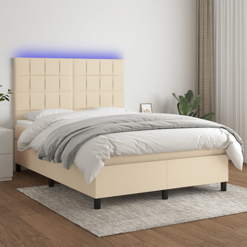 Boxspringbett mit Matratze & LED Creme 140x190 cm Stoff