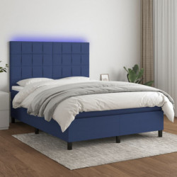 Boxspringbett mit Matratze & LED Blau 140x190 cm Stoff