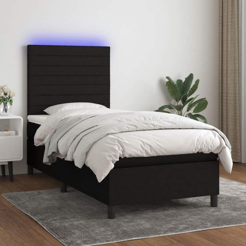 Boxspringbett mit Matratze & LED Schwarz 90x200 cm Stoff