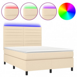 Boxspringbett mit Matratze & LED Creme 140x190 cm Stoff