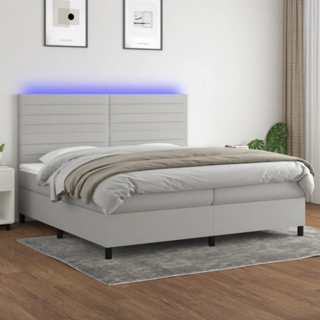 Boxspringbett mit Matratze & LED Hellgrau 200x200 cm Stoff