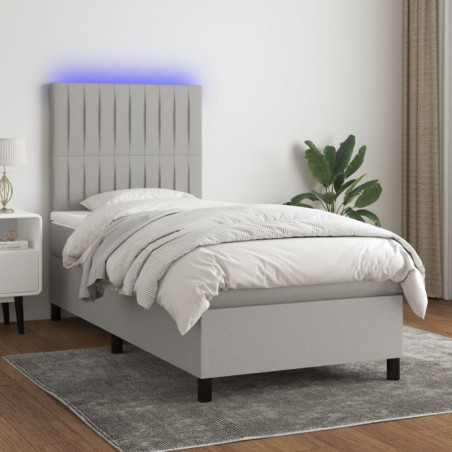 Boxspringbett mit Matratze & LED Hellgrau 90x200 cm Stoff