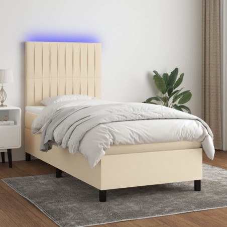 Boxspringbett mit Matratze & LED Creme 100x200 cm Stoff