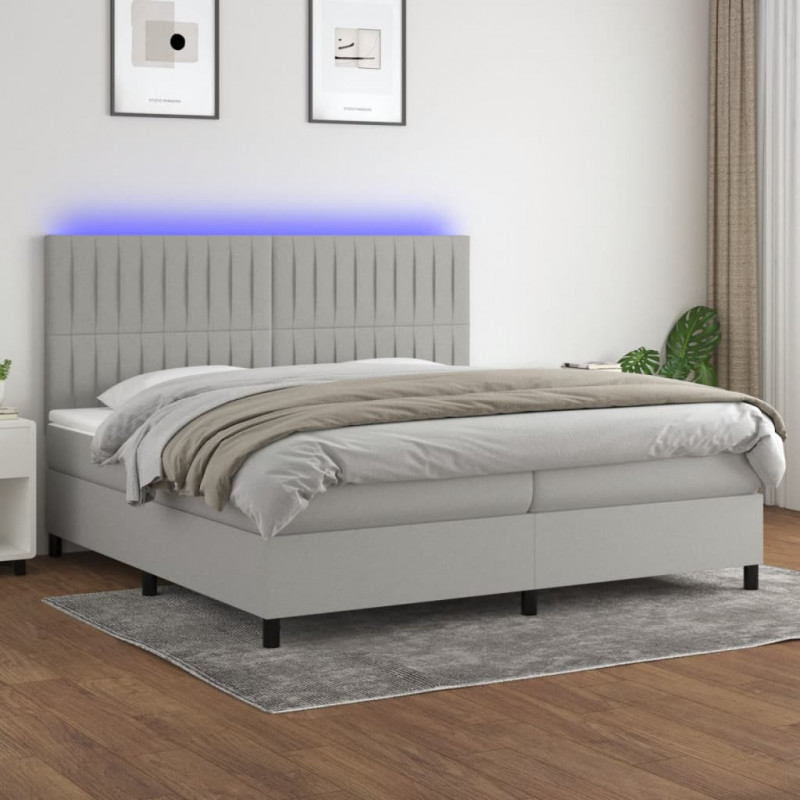 Boxspringbett mit Matratze & LED Hellgrau 200x200 cm Stoff